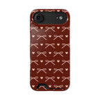 Burgundy bow and heart print phone case with card holder