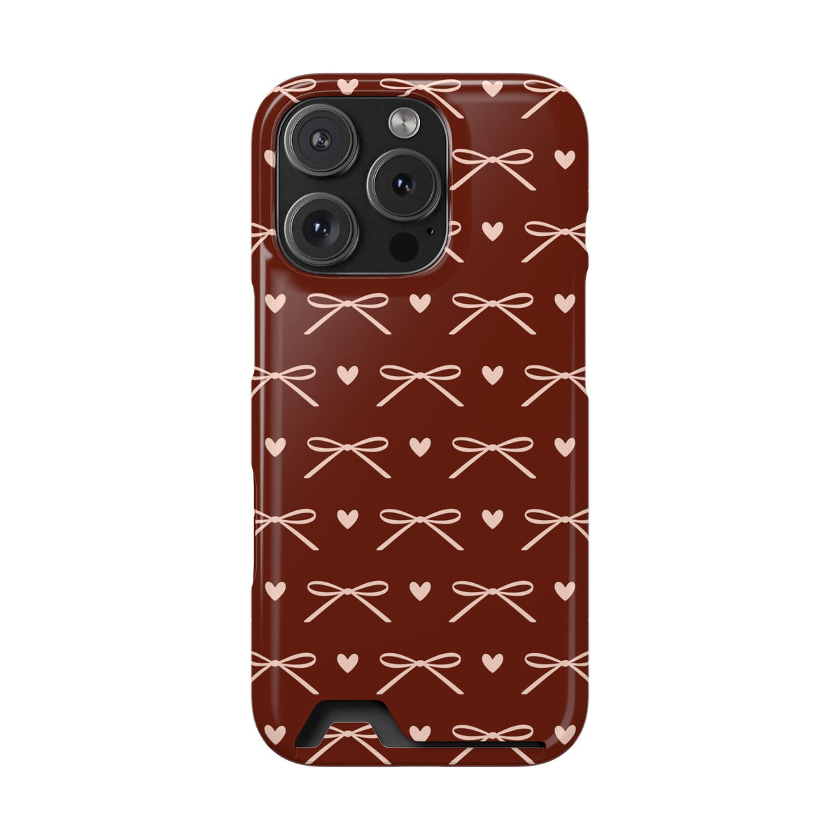 Cute burgundy bow card holder phone case