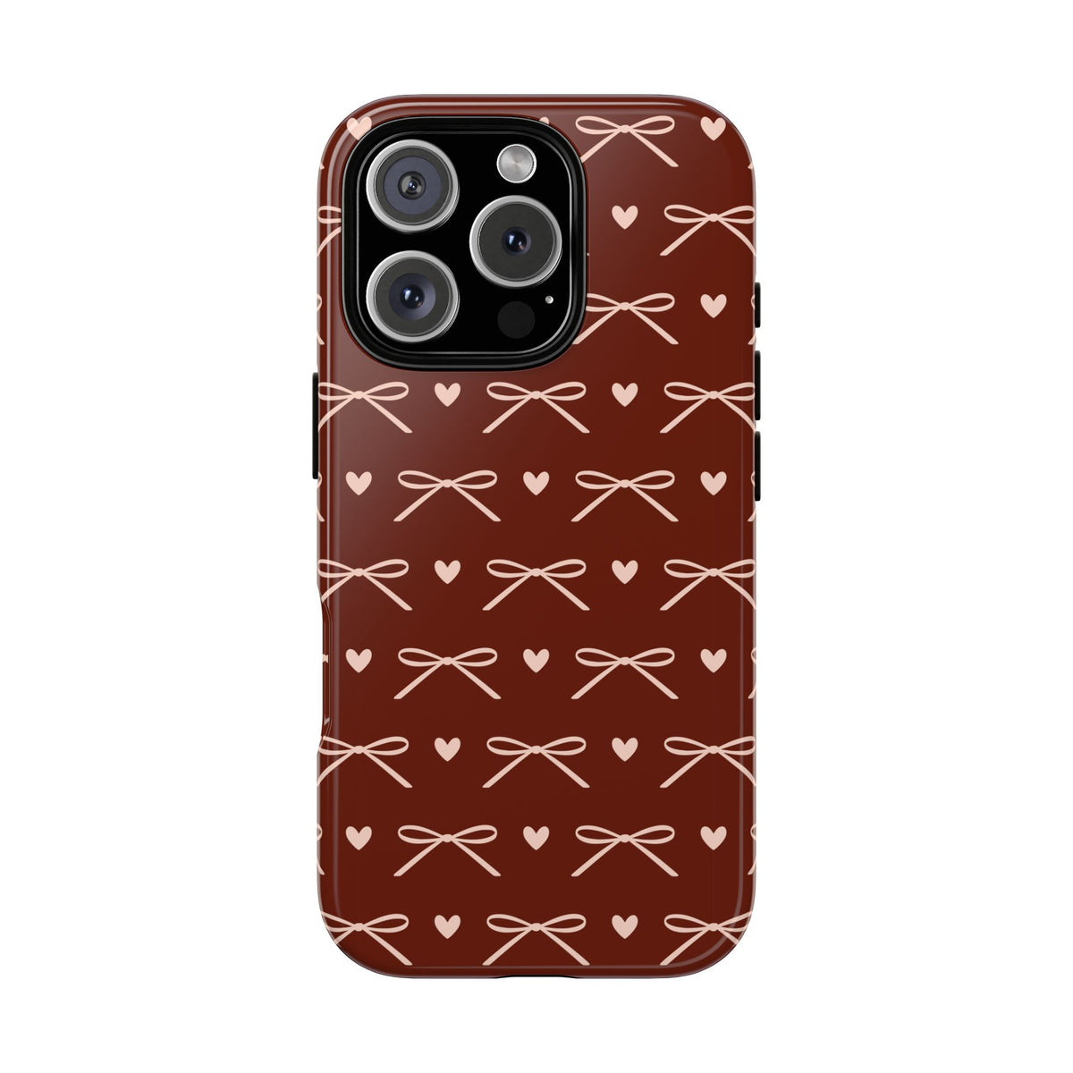 Deep burgundy tough phone case with pink ribbon bows