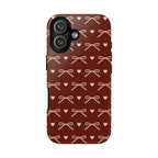 Burgundy bow and heart print tough phone case