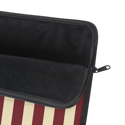 Burgundy striped laptop sleeve in butter yellow, front view