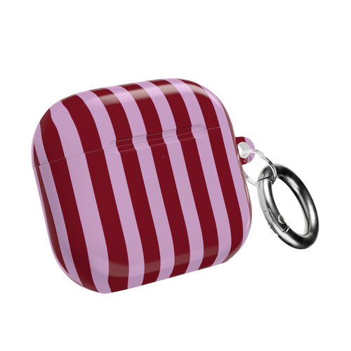 Burgundy and pink striped AirPod case