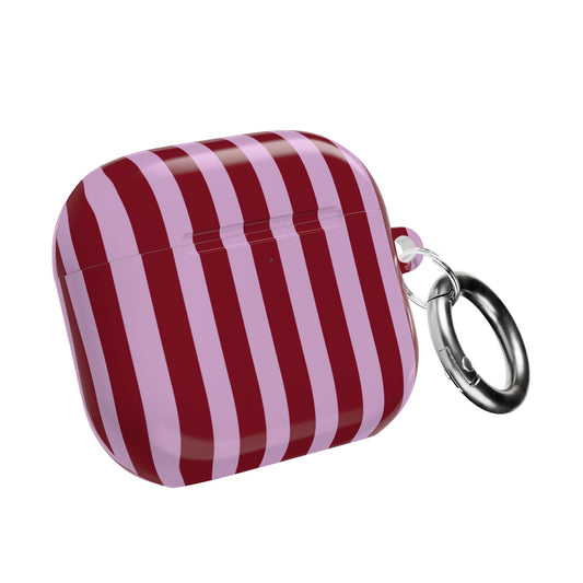 Burgundy and pink striped AirPod case
