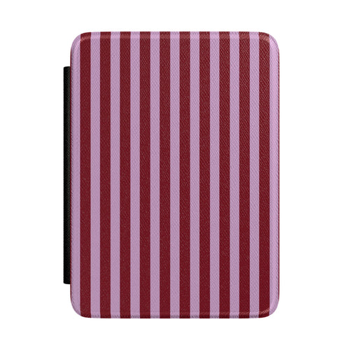Burgundy and pink striped Kindle case
