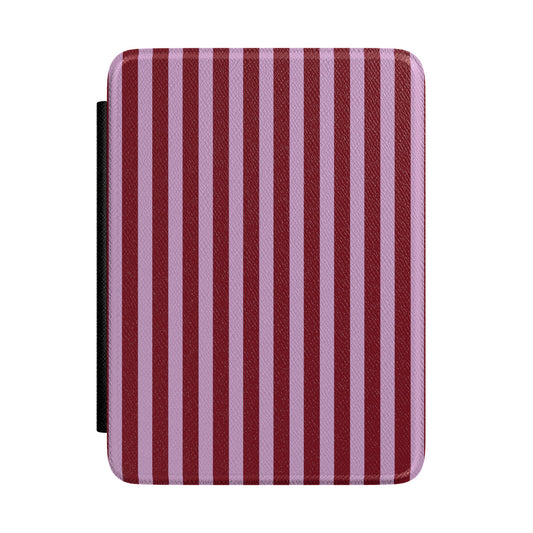 Burgundy and pink striped Kindle case