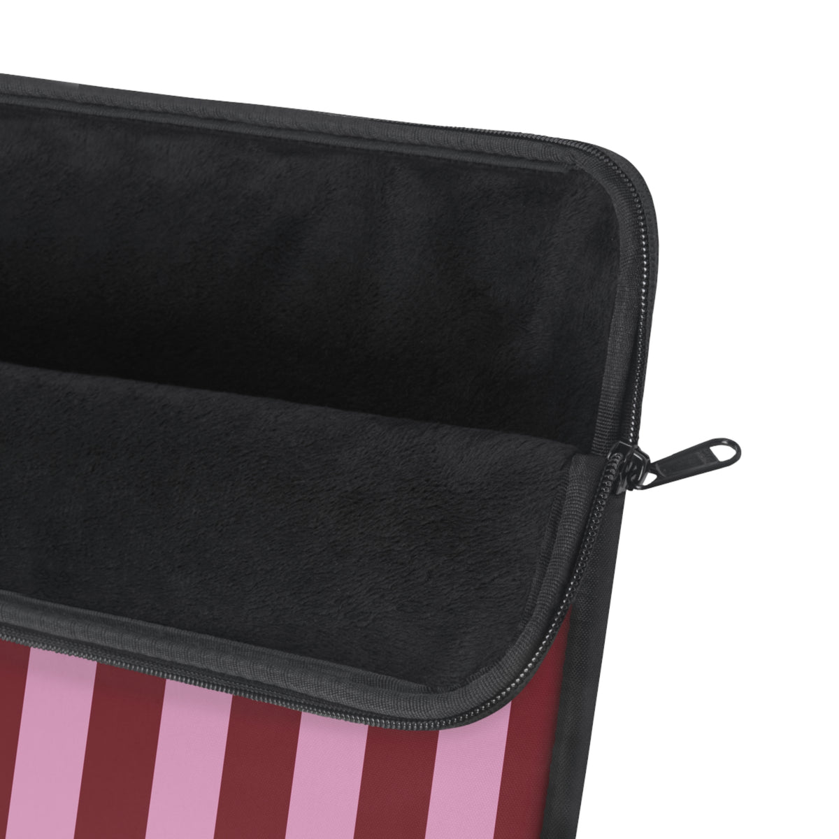 Burgundy pink striped laptop sleeve, front view