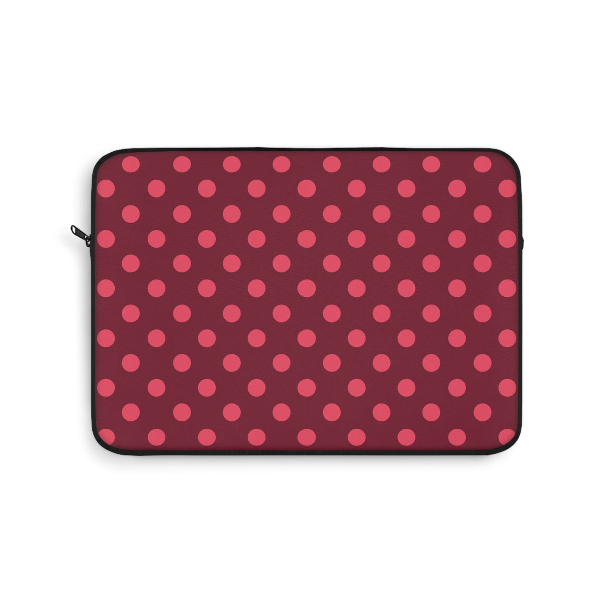 Burgundy polka dot laptop sleeve with bright pink dots