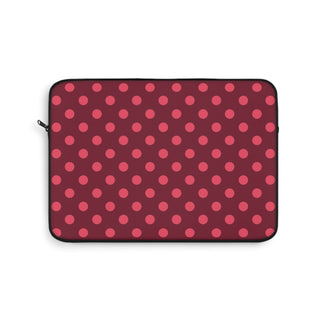 Burgundy polka dot laptop sleeve with bright pink dots