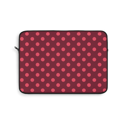Burgundy polka dot laptop sleeve with bright pink dots