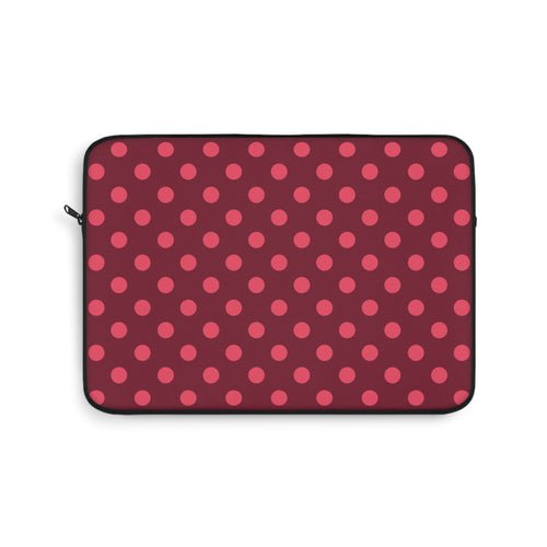 Burgundy polka dot laptop sleeve with bright pink dots