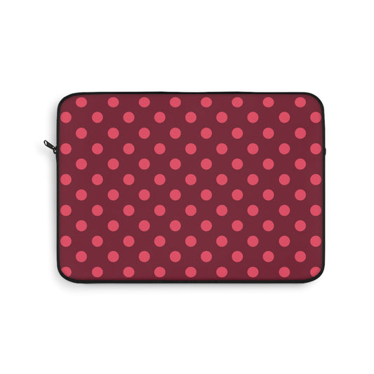 Burgundy polka dot laptop sleeve with bright pink dots