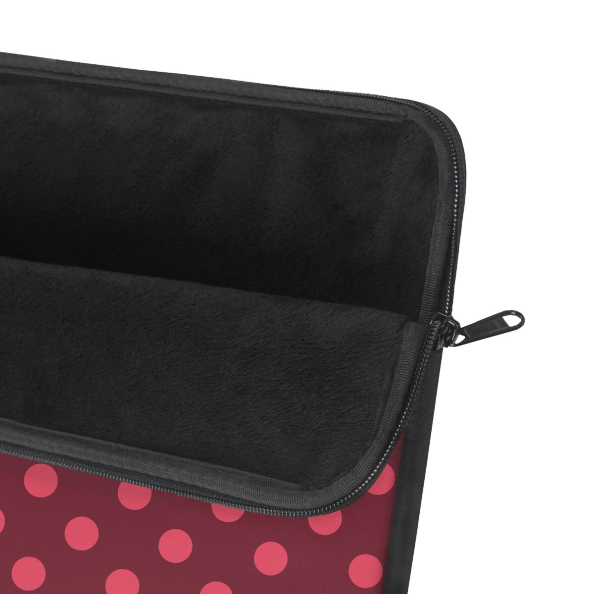 Retro polka dot laptop sleeve in deep red, front view