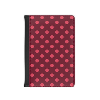 Burgundy polka dot passport cover with pink dots