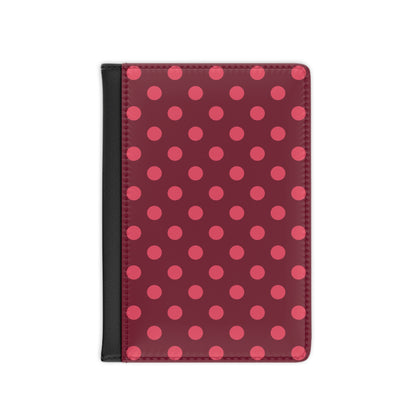 Burgundy polka dot passport cover with pink dots