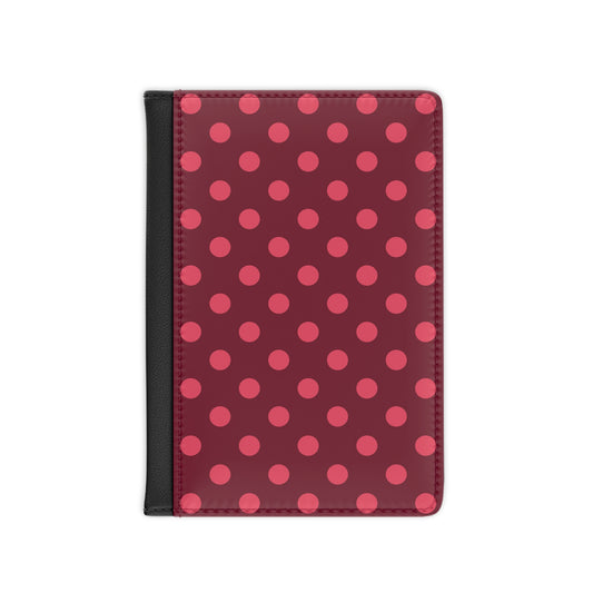 Burgundy polka dot passport cover with pink dots