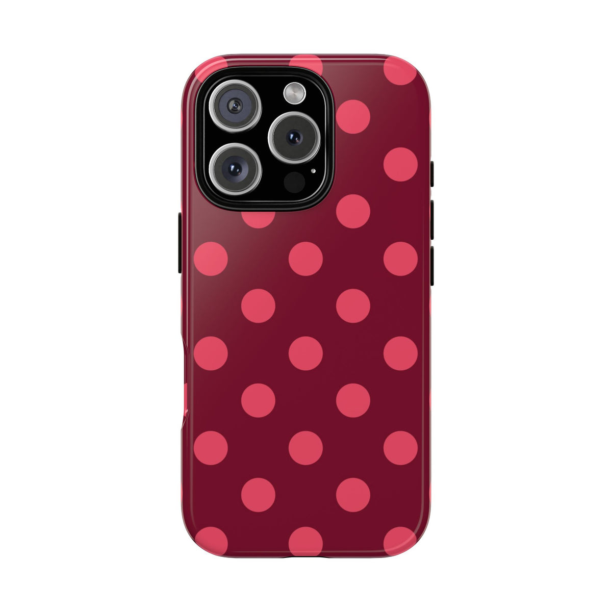 Burgundy polka dot tough phone case, pink dots on burgundy