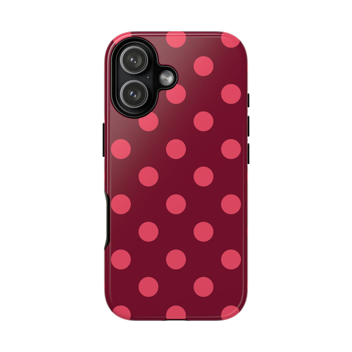 Burgundy polka dot tough phone case, pink dots on burgundy