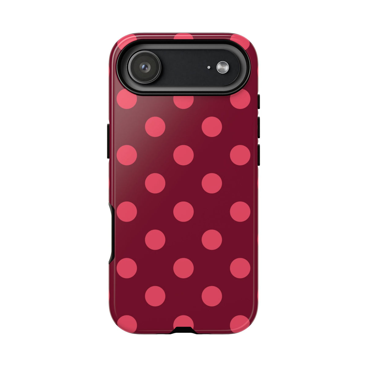 Burgundy polka dot tough phone case, pink dots on burgundy