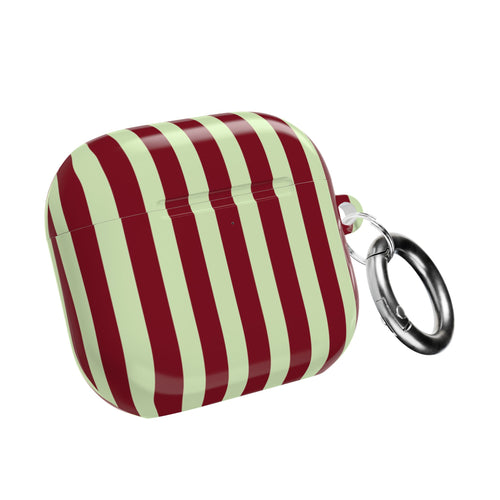 Burgundy and sage green striped AirPod case