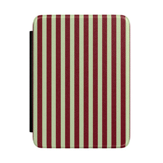 Burgundy and sage green striped Kindle case