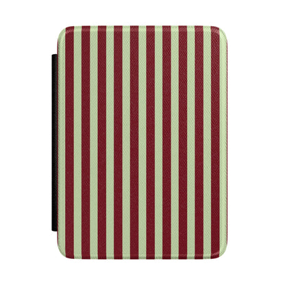 Burgundy and sage green striped Kindle case
