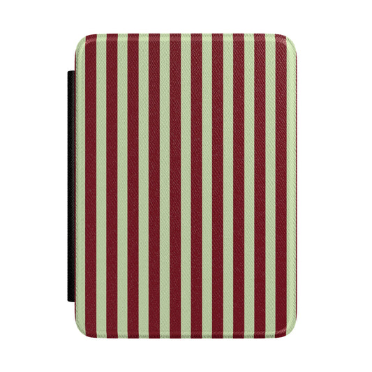 Burgundy and sage green striped Kindle case