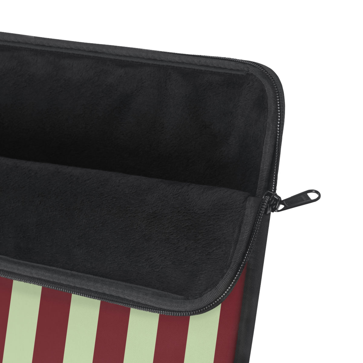 Burgundy sage striped laptop sleeve, front view