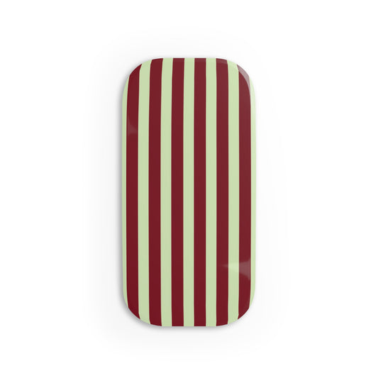 Burgundy and sage green striped phone grip