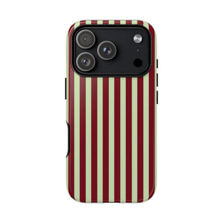 Burgundy and sage green striped tough phone case