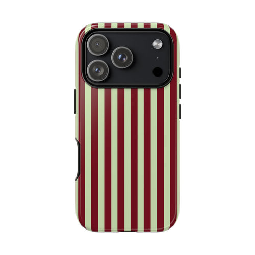 Burgundy and sage green striped tough phone case