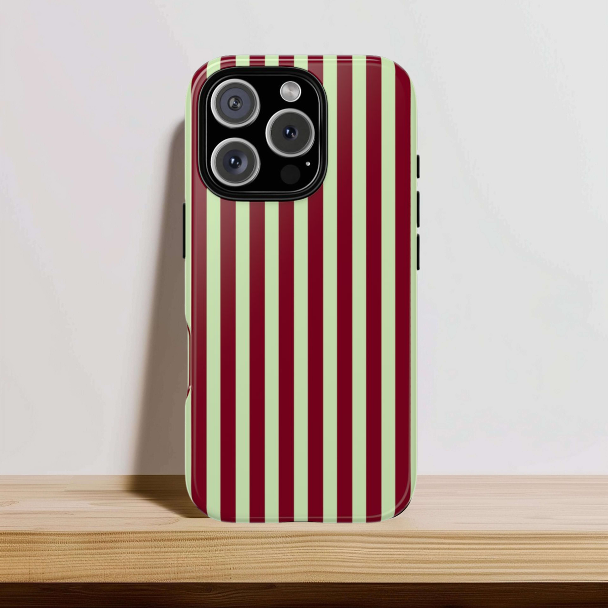 Burgundy and sage green stripe print for the tough phone case