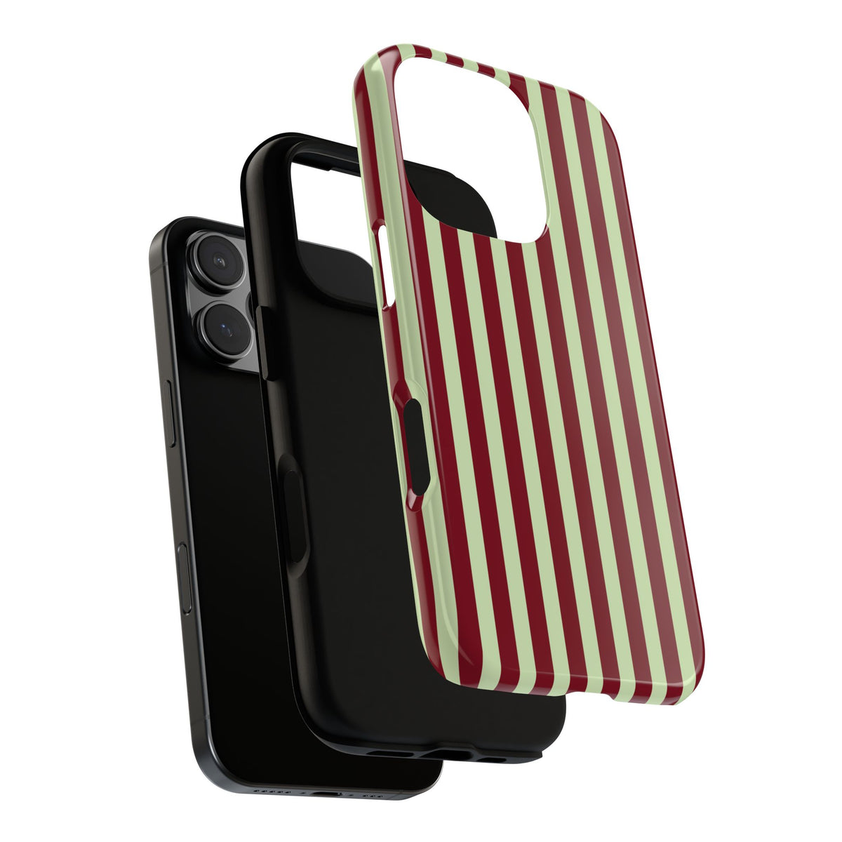 Burgundy sage striped tough phone case, front view