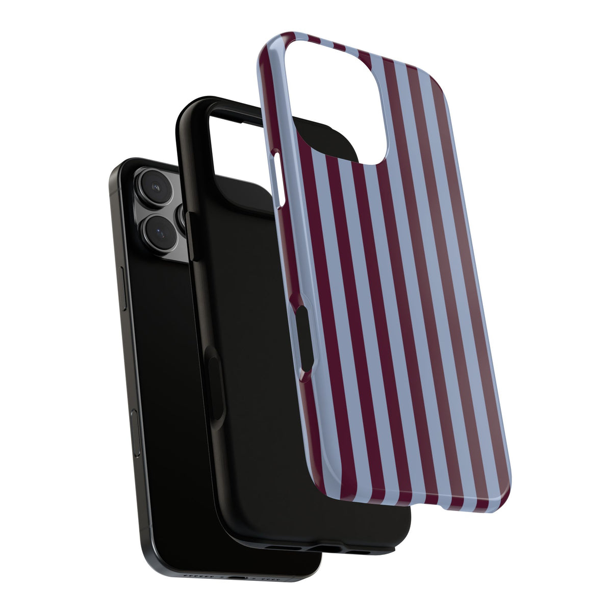 Burgundy slate blue striped dual layer phone case, stripe close-up