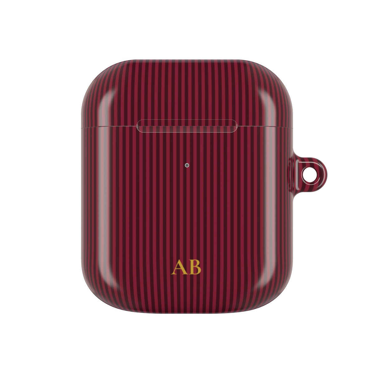 Deep wine striped AirPod case shown from the front