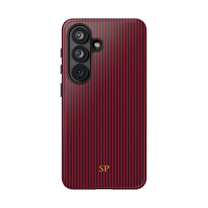 Deep wine striped dual layer phone case with initials