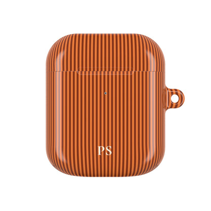 Burnt orange pinstripe AirPod case with carabiner clip