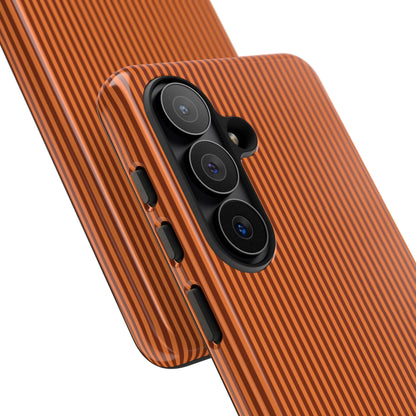 Burnt orange striped tough phone case shown from the side