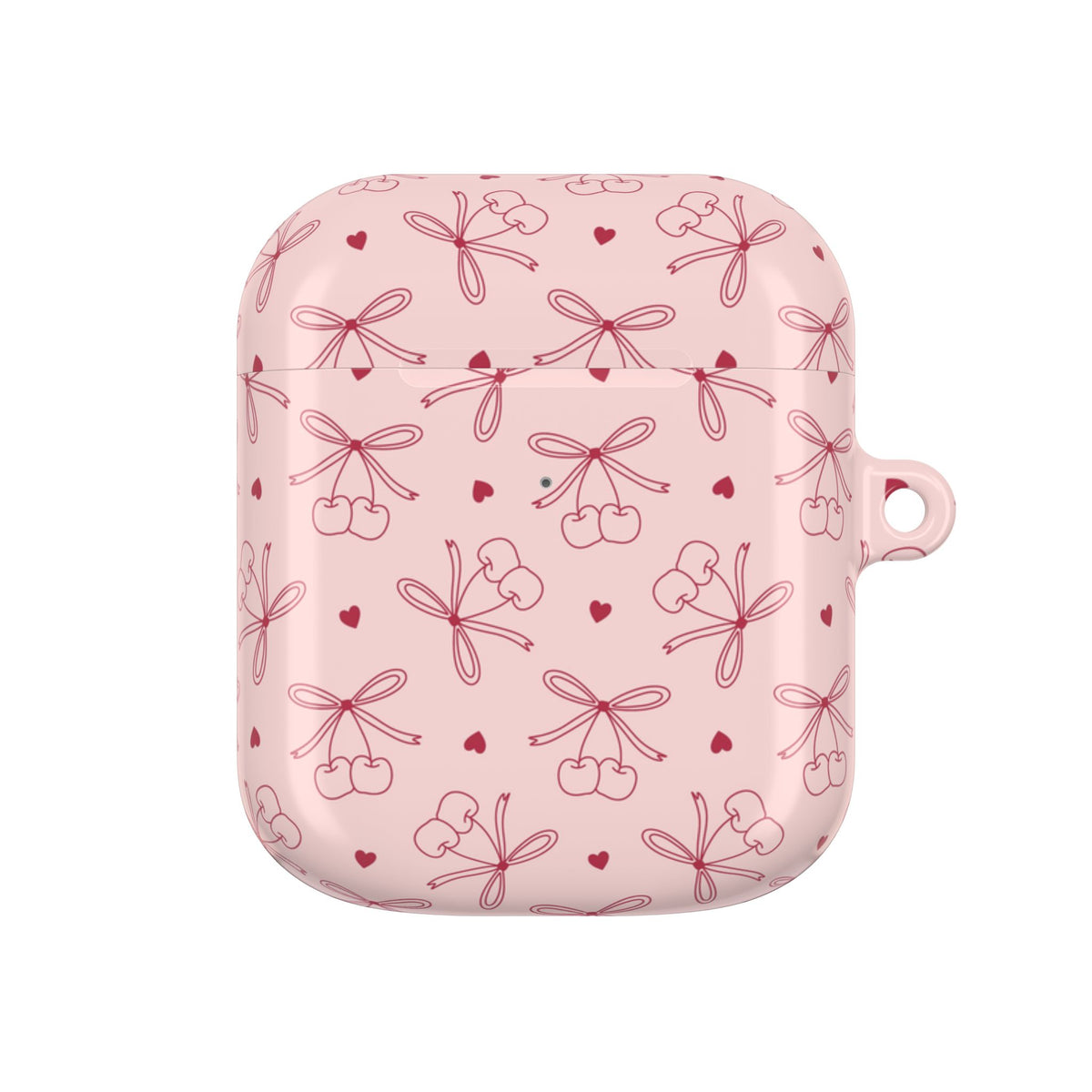 Pink cherry and bow AirPod case with carabiner clip