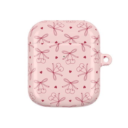 Pink cherry and bow AirPod case with carabiner clip