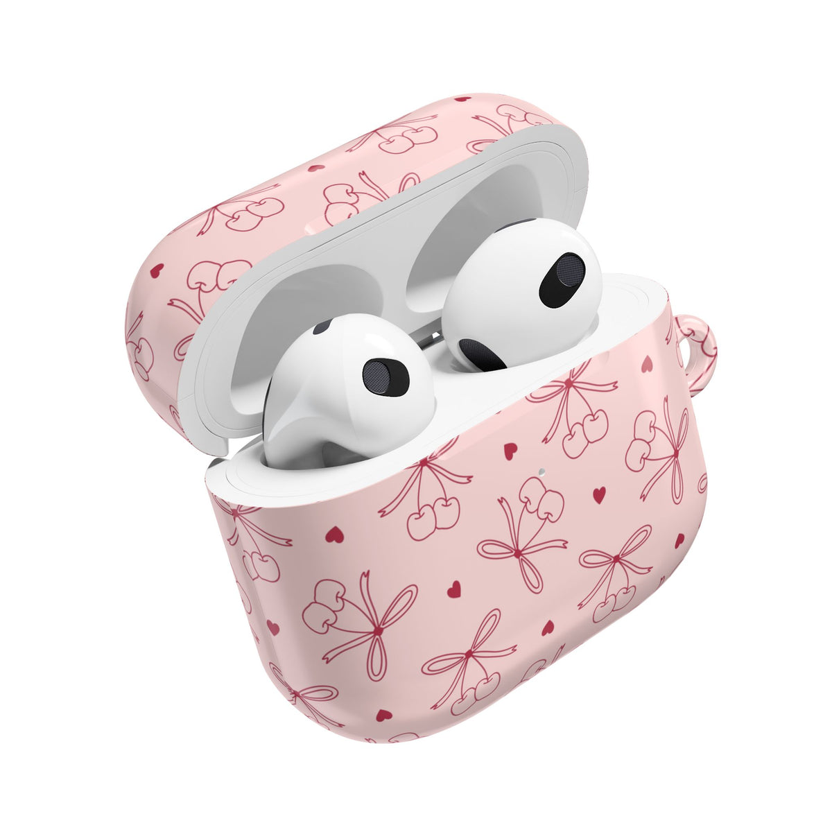 Coquette cherry bow AirPod case held in hand