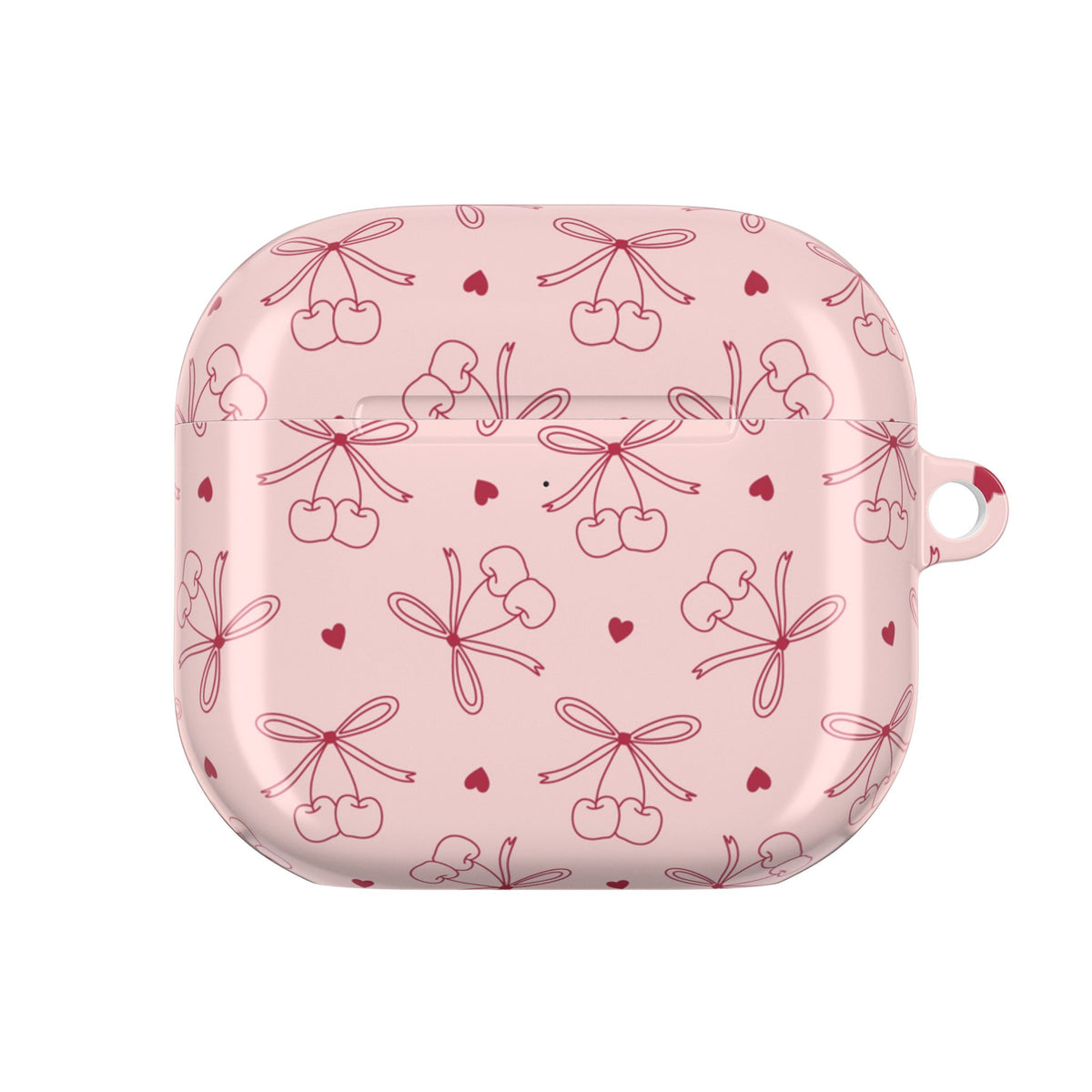 Cherry bow AirPod case with the lid open
