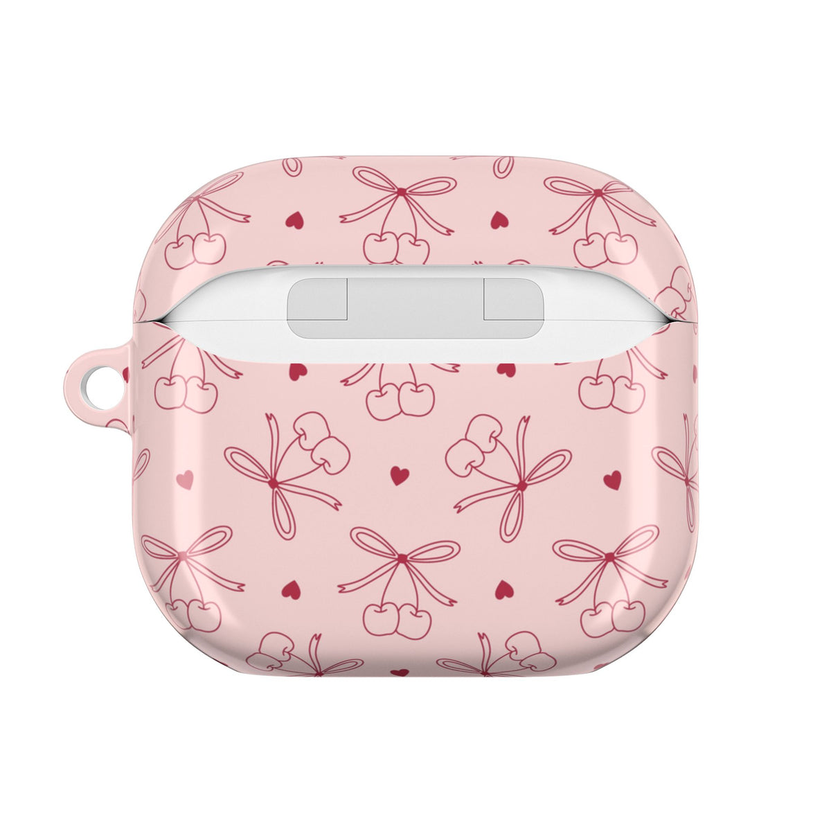 Blush pink AirPod case with ribbon bow cherry print