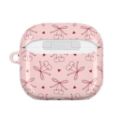 Blush pink AirPod case with ribbon bow cherry print