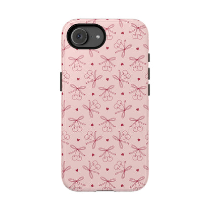 Cherry bow tough phone case with dual-layer shell