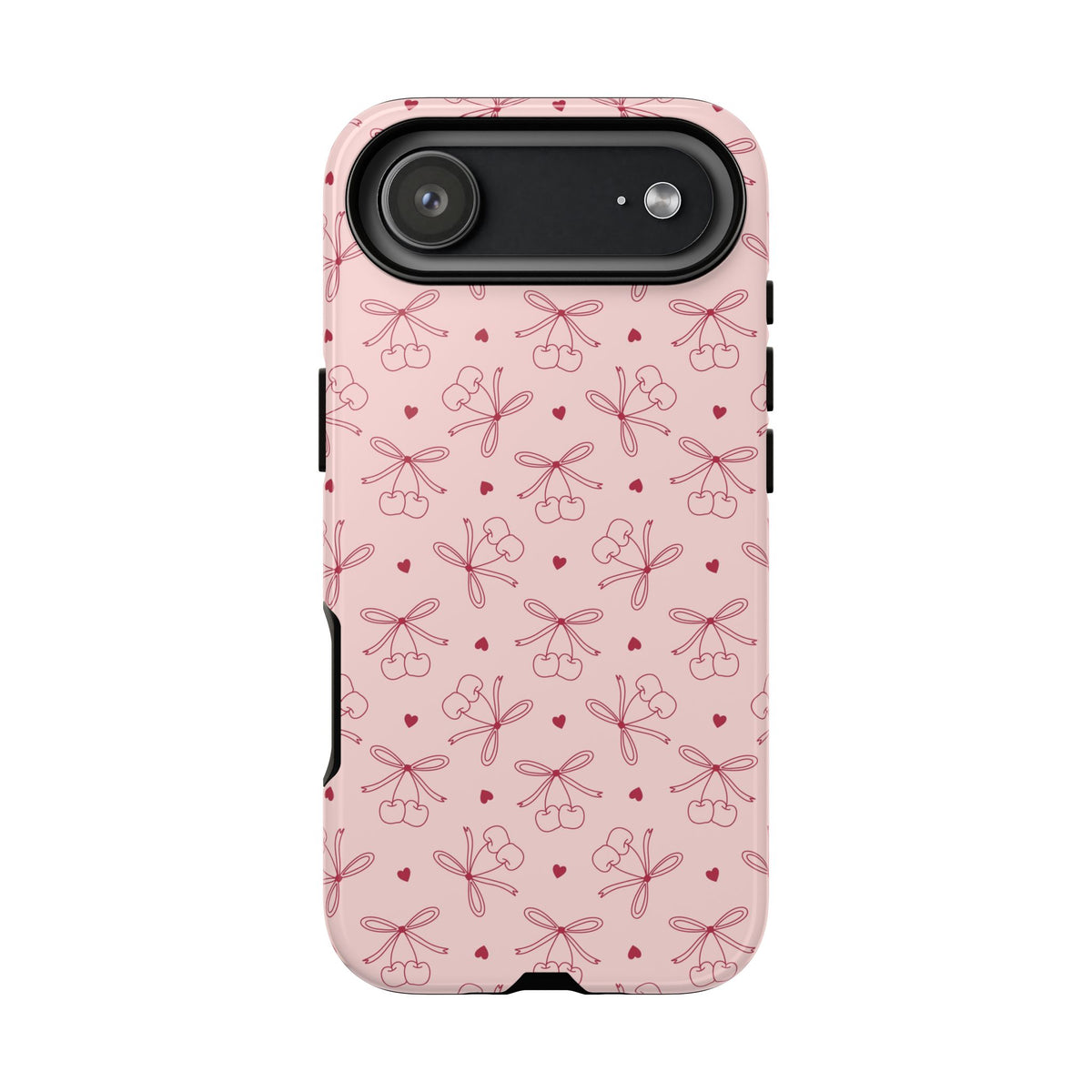 Cherry bow phone case shown on iPhone