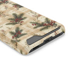 Christmas plaid card holder phone case, detail of the print