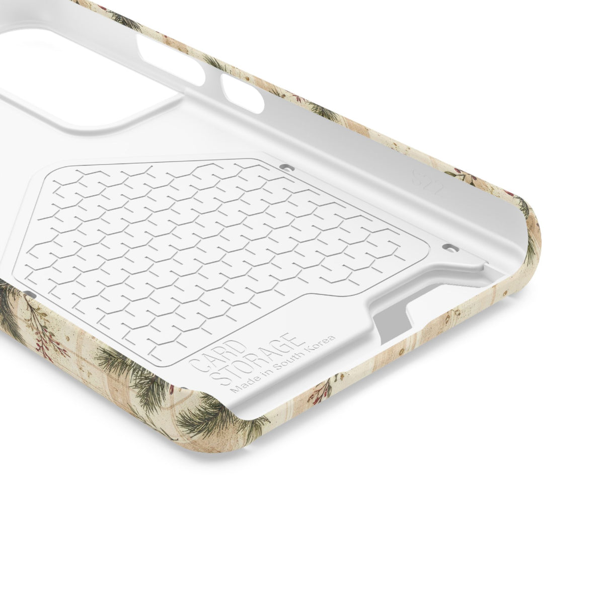 Christmas pine plaid phone case with card holder, side view