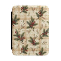 Christmas pine plaid Kindle case with pine sprigs and red berries