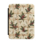 Christmas pine plaid Kindle case with pine sprigs and red berries