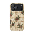Christmas pine plaid tough phone case with pine sprigs and red berries